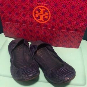 Blue snake skin Tory Burch flats